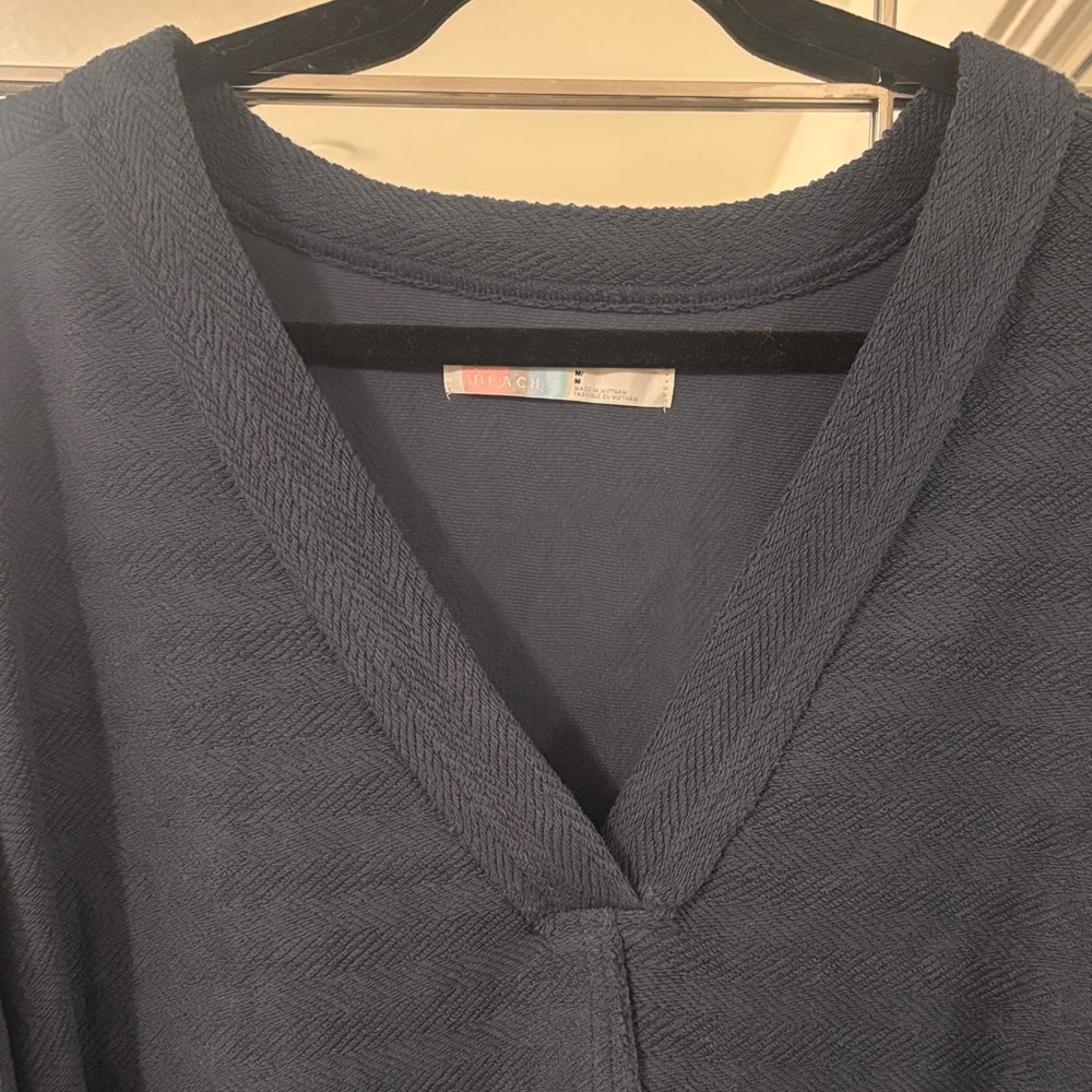 Free People Navy V-Neck Sweatshirt with Tie - Picture 2 of 7